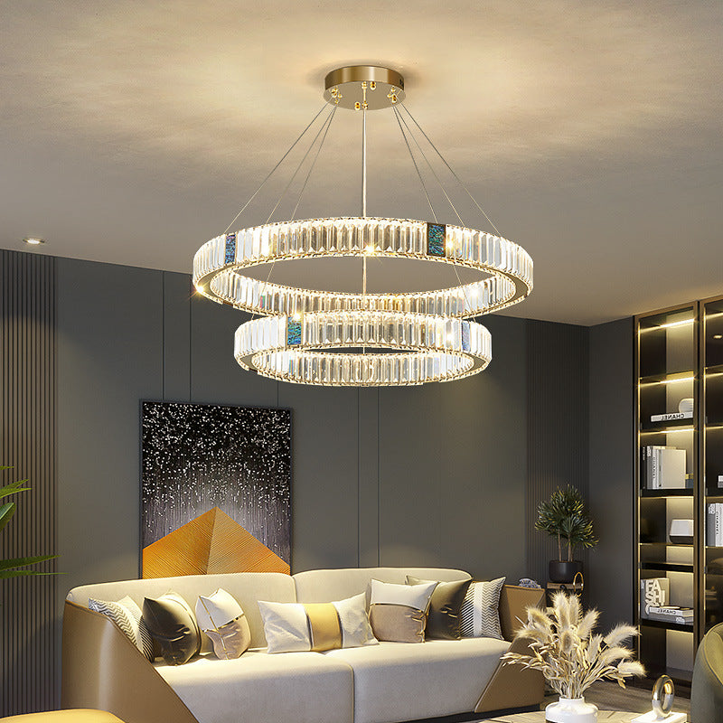 Light Luxury Crystal Living Room Chandelier Postmodern Round Stainless Steel